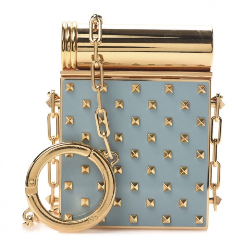 BNWT Valentino Rockstud Minaudiere Azzurro Charm Lipstick Holder Clutch - Picture 3 of 13